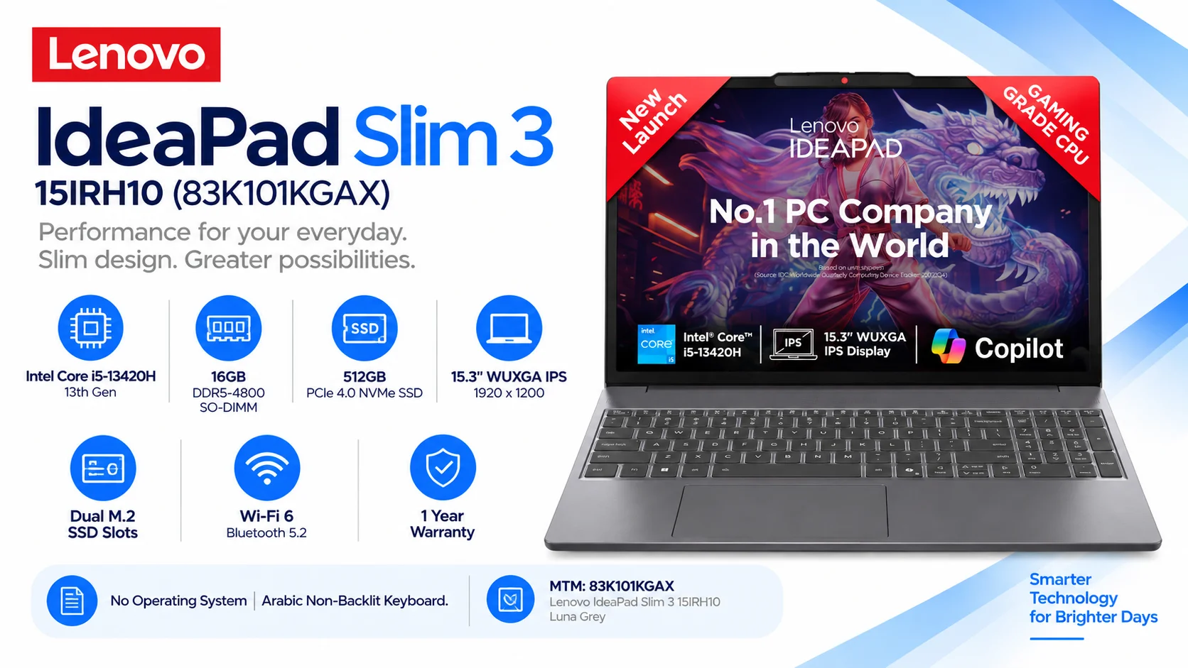 Lenovo IdeaPad Slim 3 (2025) Laptop, 13th Gen Intel Core i5-13420H 8-Core, 16GB DDR5, IPS Full HD Display, Luna Grey - Thumbnail 11