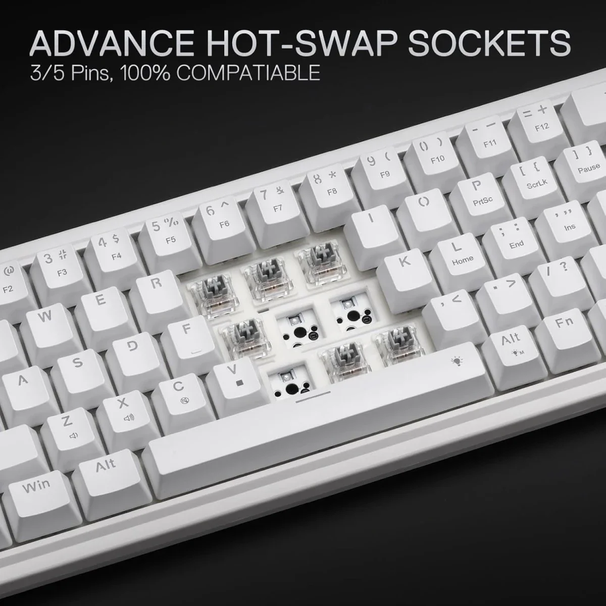 Redragon K709 NOVA 65% Wired RGB Mechanical Gaming Keyboard, 68 Keys, White - Thumbnail 7