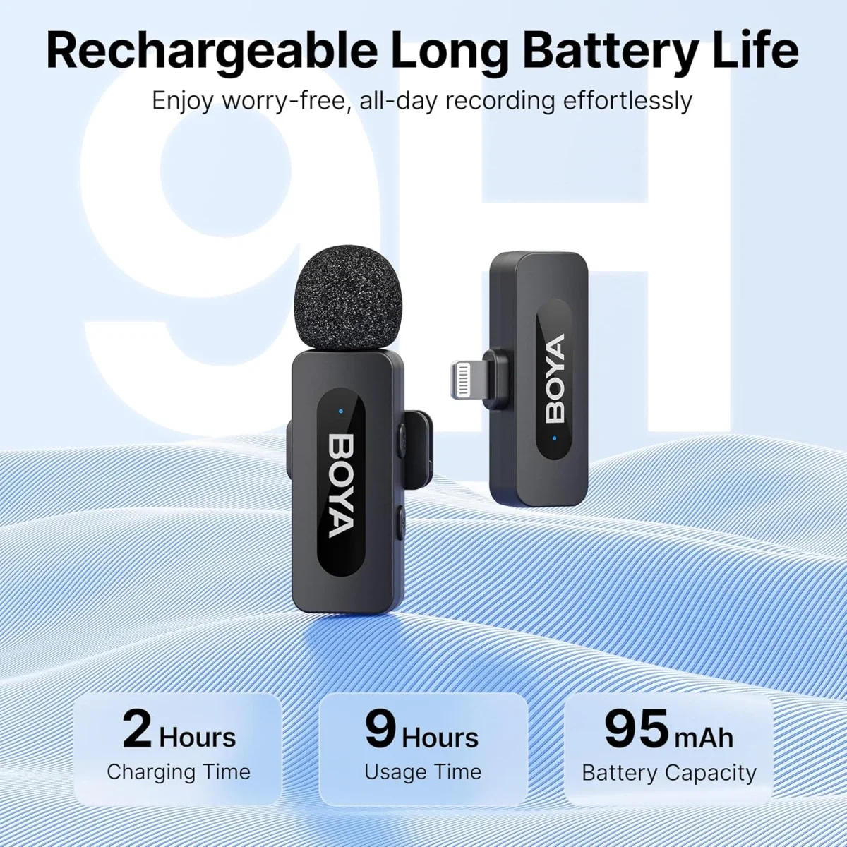 ميكروفون لافالير لاسلكي Boya BY-V1 مع مستقبل Lightning ومدى 100 متر - أسود - Image 5