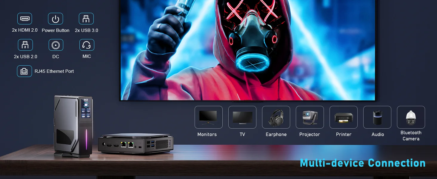 كمبيوتر صغير ACEMAGIC S1 Barebone بمعالج Intel N95 رباعي النواة ودعم عرض مزدوج 4K ومنفذي LAN لون أسود - Thumbnail 8