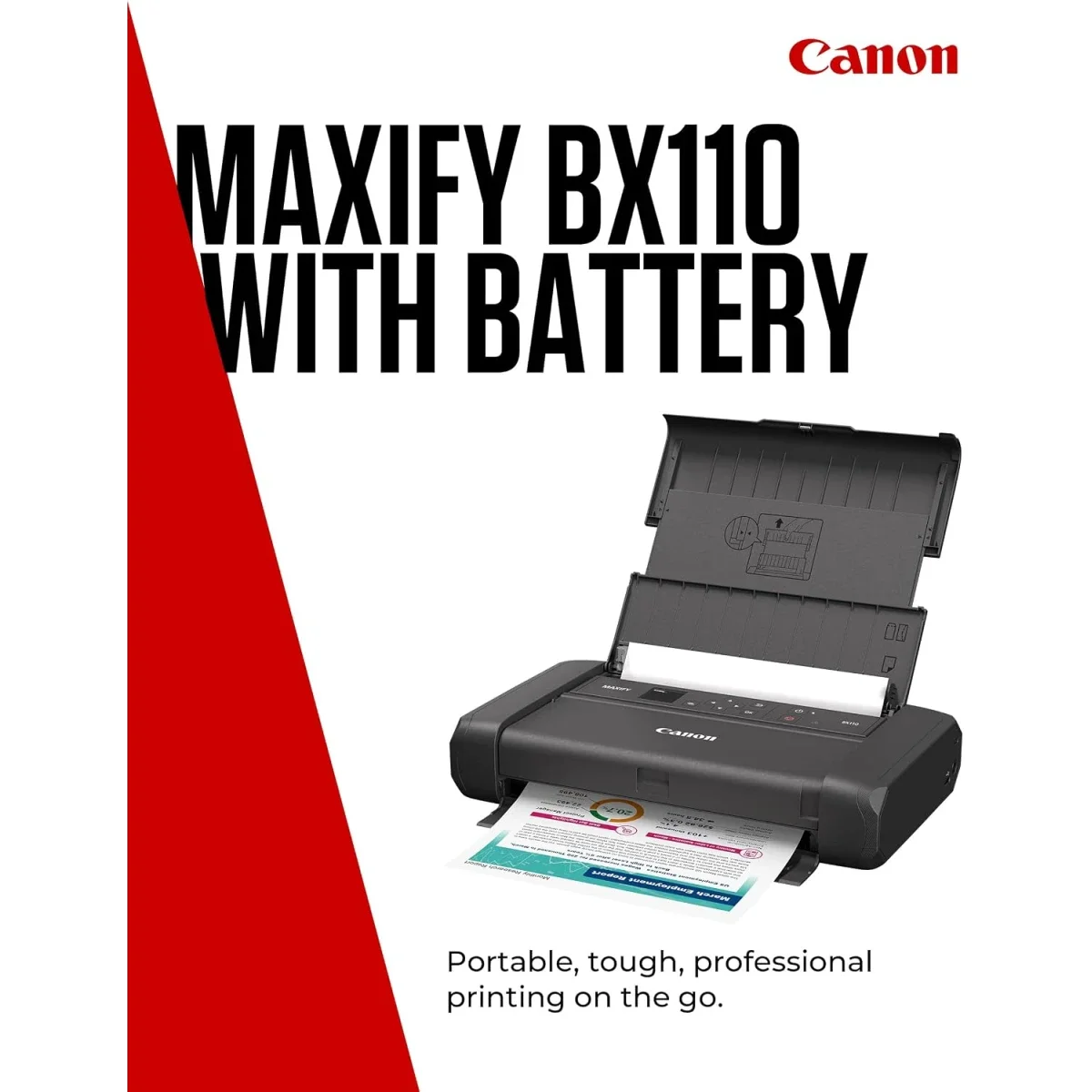Canon MAXIFY BX110 Portable A4 Colour Inkjet Printer, 330-Page Battery, Borderless Photos, Wireless AirPrint & Mopria - Thumbnail 3