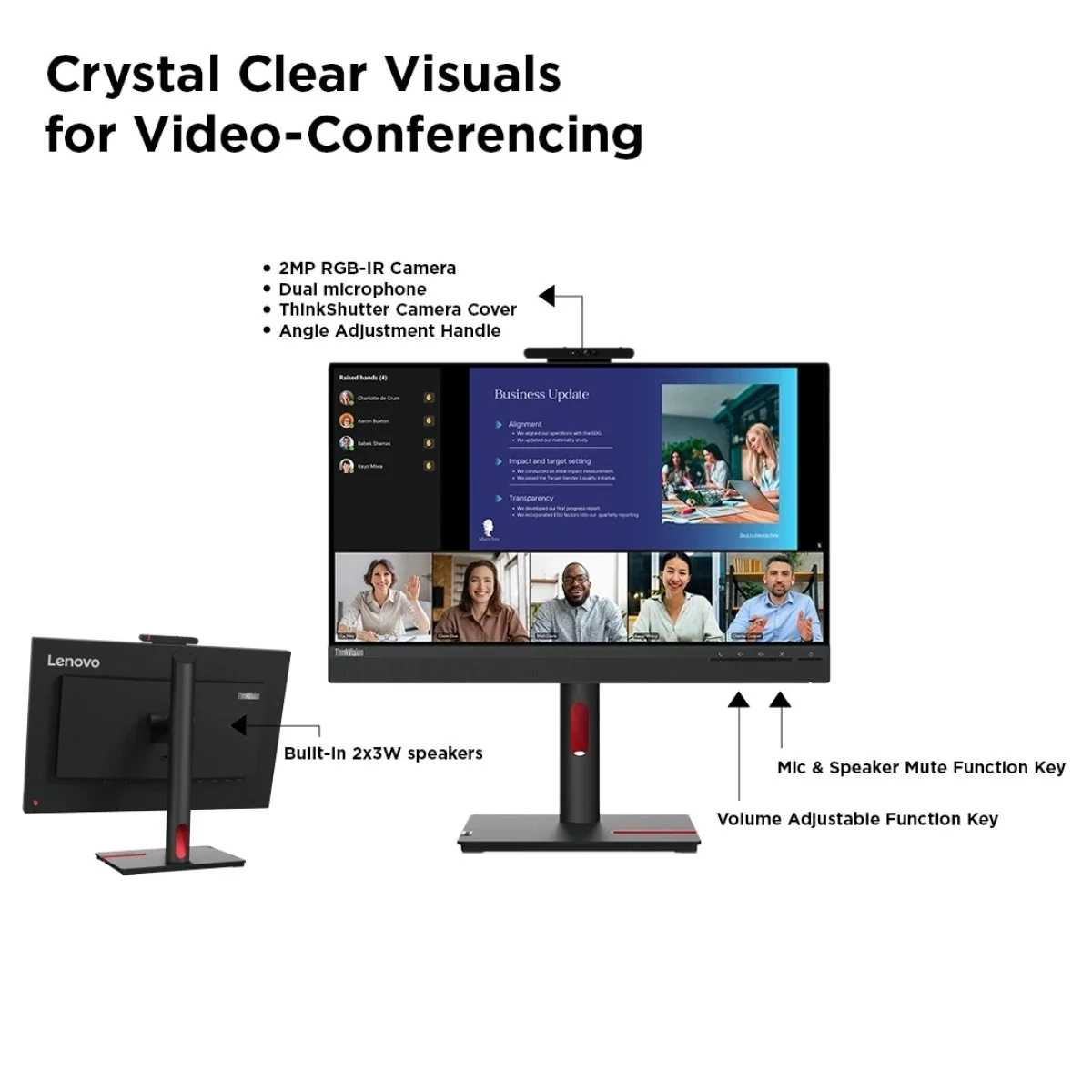 Lenovo ThinkVision T24v-30 24-Inch FHD IPS 75Hz Conferencing Monitor with 2MP Webcam - Thumbnail 7