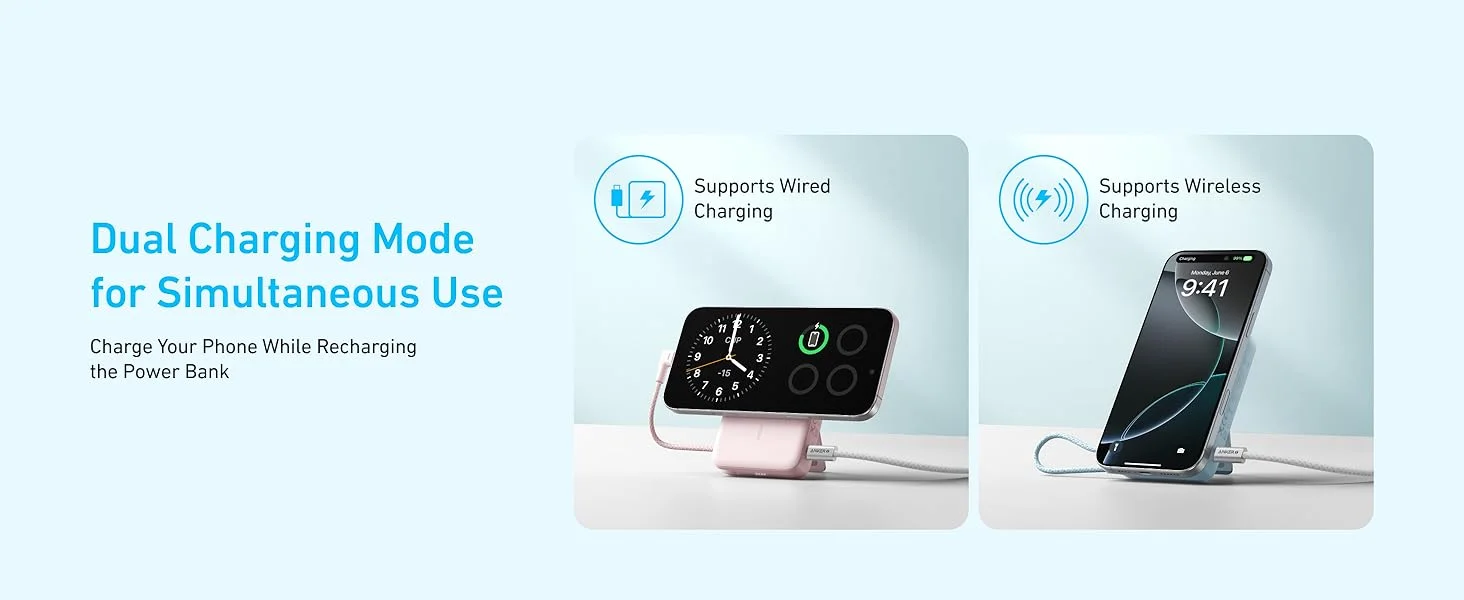 Anker Zolo 10000mAh Magnetic Power Bank with 30W Fast Charging, Built-In USB-C Cable & Stand - Blue - Thumbnail 9