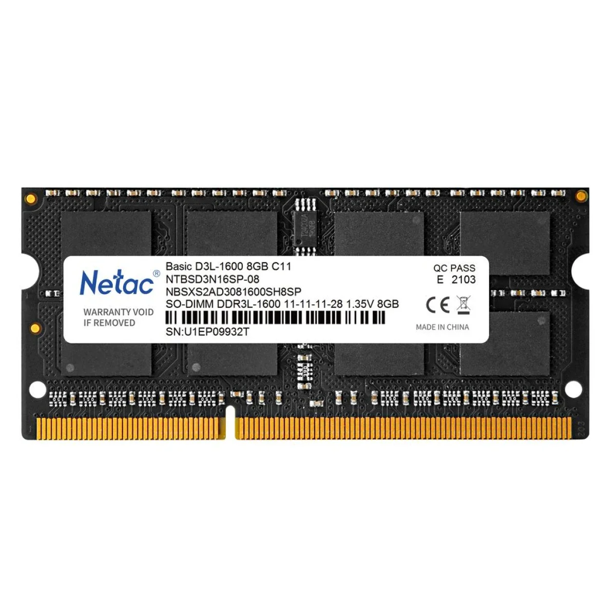ذاكرة لابتوب Netac Basic DDR3L 1666MHz 8GB C11 NTBSD3N16SP-08