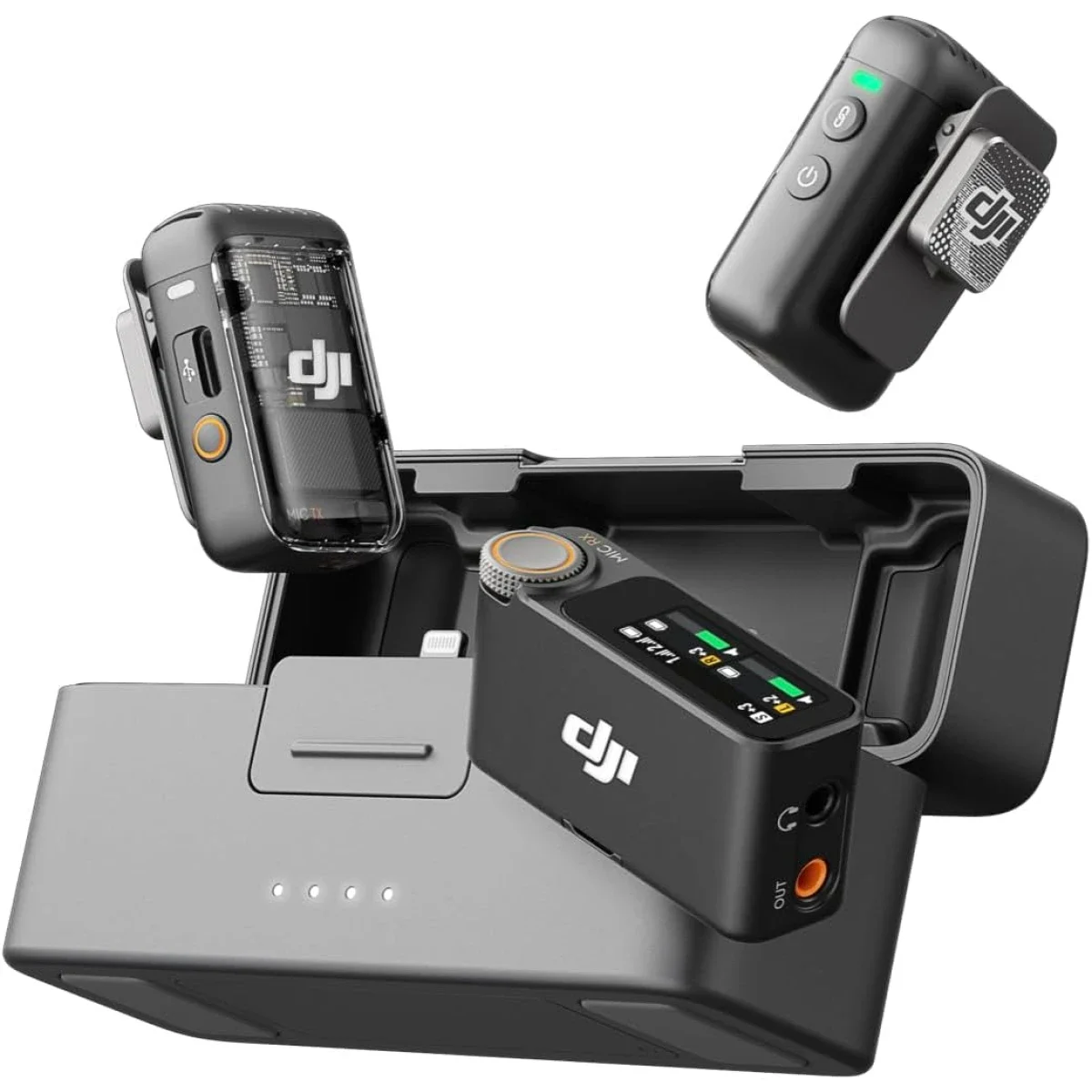 ميكروفون لافالير لاسلكي DJI Mic 2 مع علبة شحن، 48 كيلوهرتز 32 بت Float، مدى 250 متر، بطارية 18 ساعة