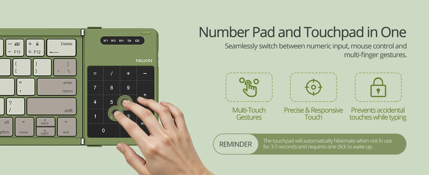 Nillkin Cube Pocket Foldable Bluetooth Keyboard with Touchpad, Arabic/English, Black - Thumbnail 10
