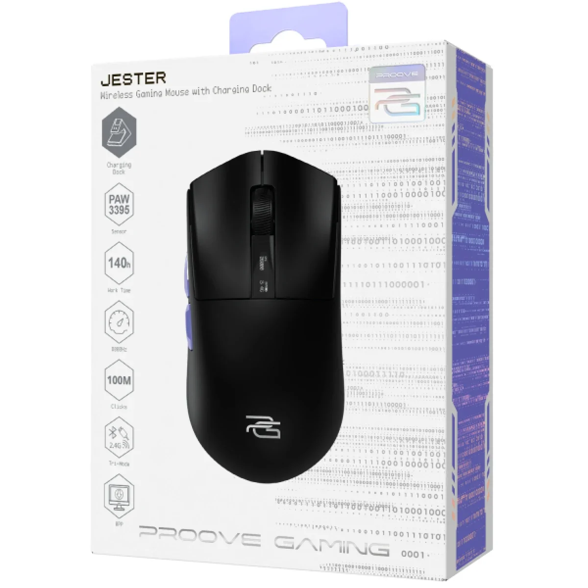 Proove Jester 8K Tri-Mode Wireless Gaming Mouse 26000 DPI with Charging Dock Black/Purple - Thumbnail 6