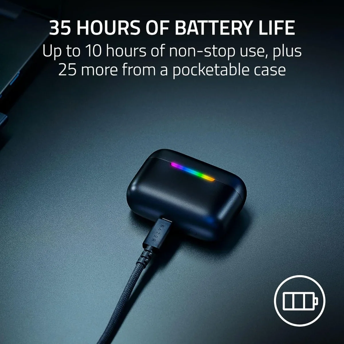 سماعات ألعاب لاسلكية Razer Hammerhead V3 X HyperSpeed بتقنية 2.4GHz وBluetooth 5.3، أسود - Image 4
