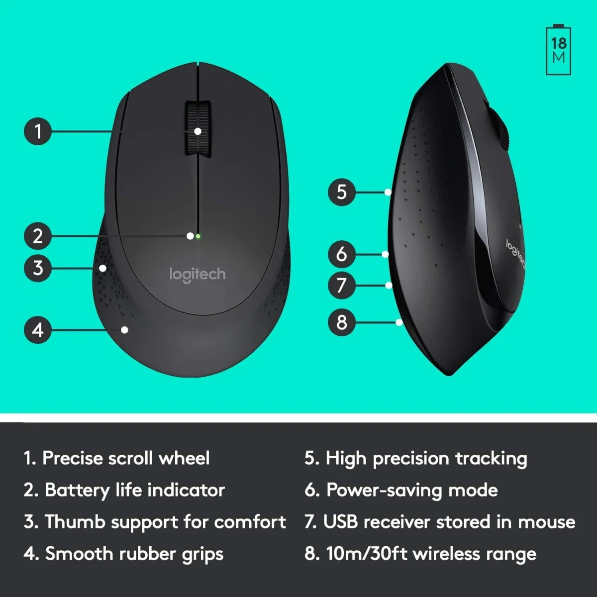 Logitech MK345 Wireless Keyboard and Mouse Combo with Palm Rest, Arabic/English Layout - Thumbnail 5