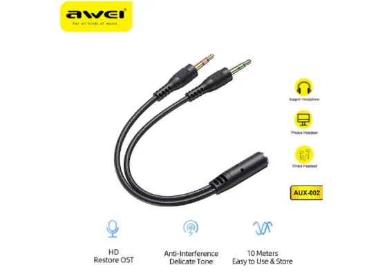 كيبل صوت Awei AUX-002 موزع Y من 3.5 مم أنثى إلى منفذين ذكر - Image 4