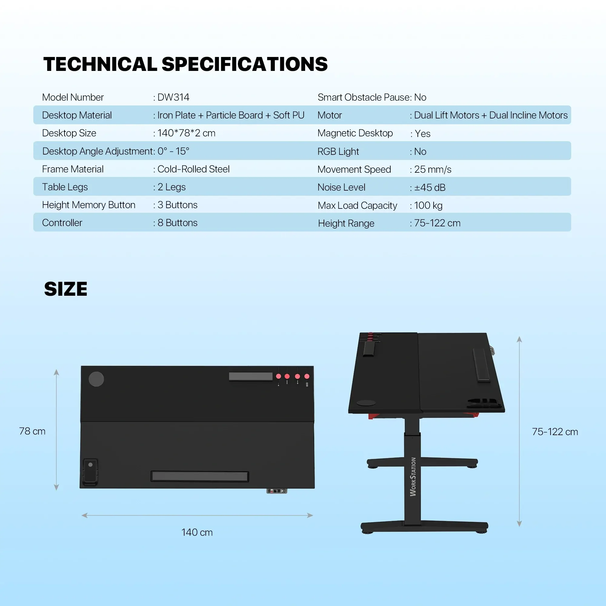 Fantech DW314 Workstation Zurich Electric Sit-Stand Tilt Height Adjustable Magnetic Gaming Desk - Image 14