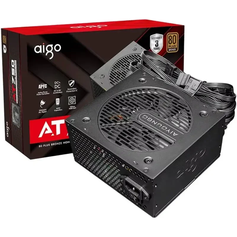 مزود طاقة Aigo AT750 للألعاب بقدرة 750 واط 80 PLUS Bronze بكابلات سوداء