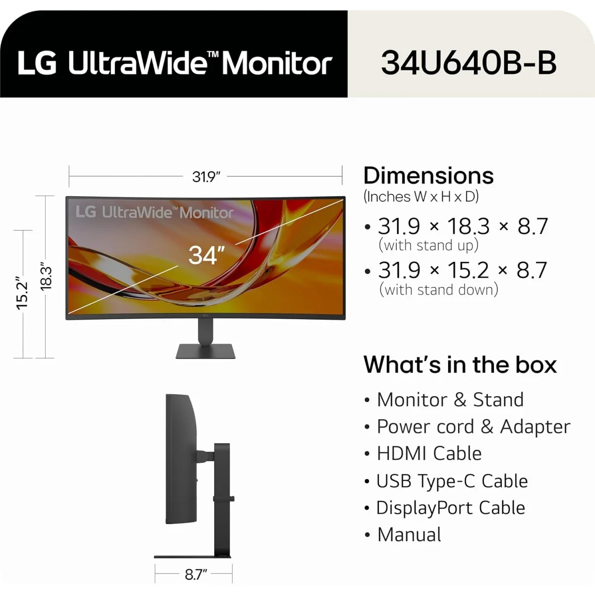 شاشة LG 34U640B منحنية UltraWide مقاس 34 إنش بدقة WQHD ولوحة VA وتردد 144 هرتز، سوداء - Thumbnail 2