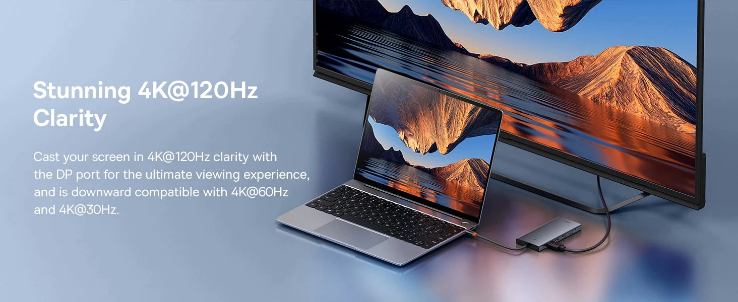 Baseus PortalJoy Series 13-Port USB-C Hub with Dual HDMI 4K@60Hz, DP 4K@120Hz, VGA, RJ45, SD/TF and 100W PD - Space Grey - Image 11