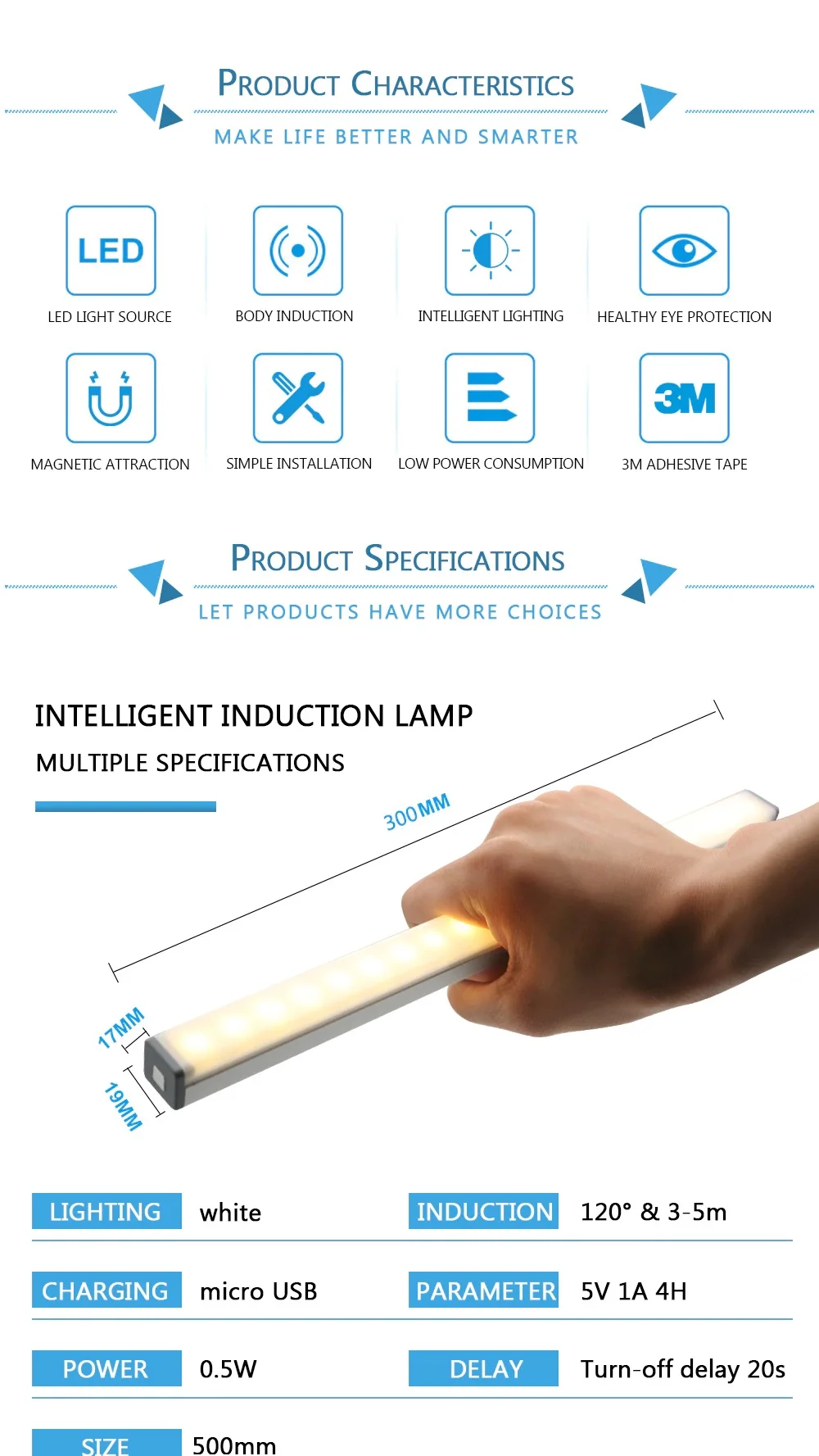 إضاءة Plutus-Quinn LEDsense بحساس حركة وشحن USB، 52 سم، ضوء أبيض - Thumbnail 4