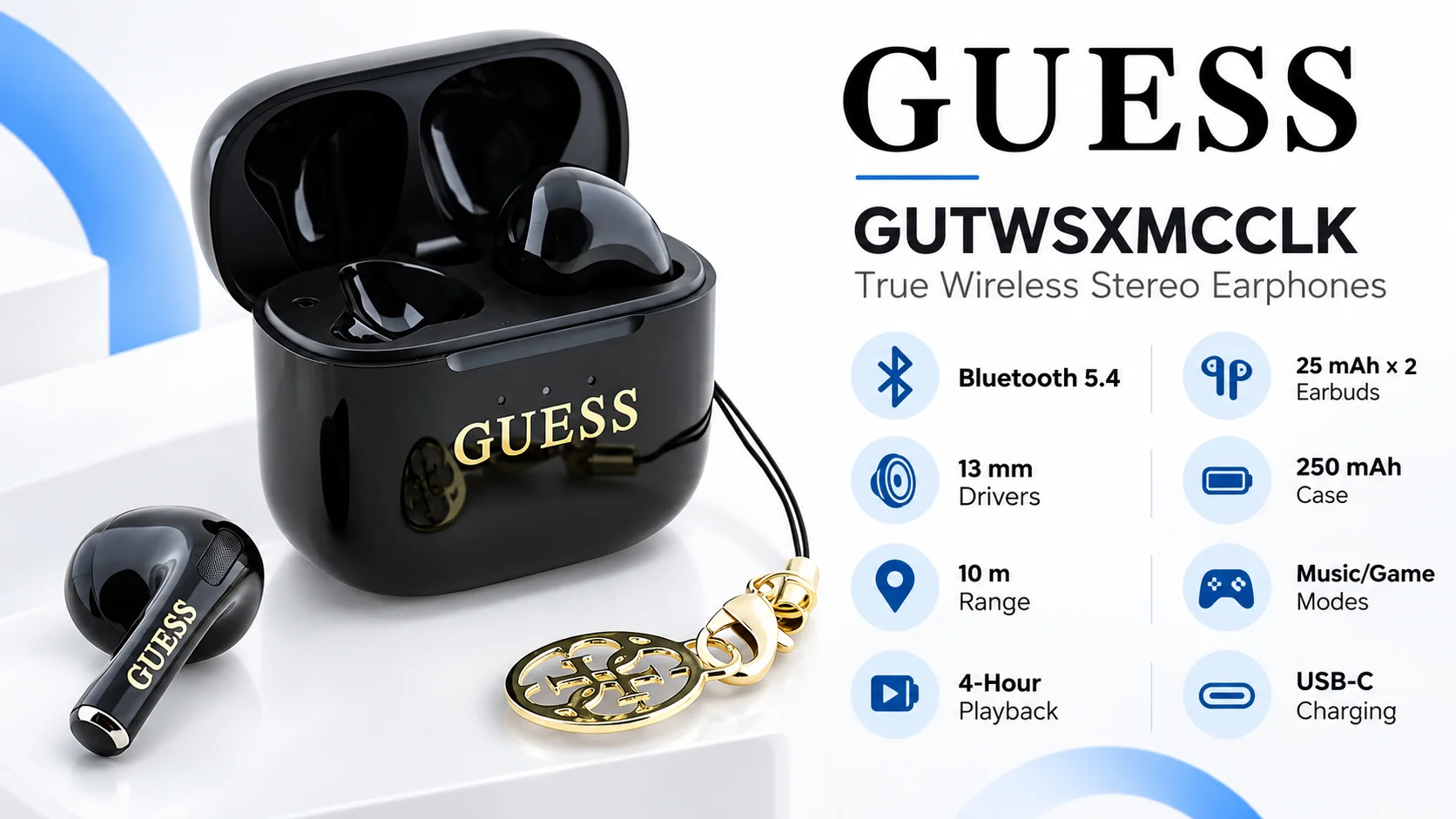 GUESS GUTWSXMCCLK Bluetooth 5.4 TWS Earphones - Black - Image 7