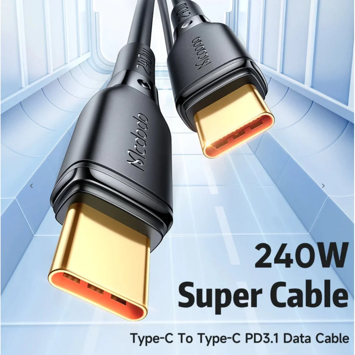 سلك Mcdodo CA-3310 USB-C إلى USB-C بقدرة 240W وشحن سريع PD 3.1 ومزامنة بيانات 1.2 متر أسود - Thumbnail 6