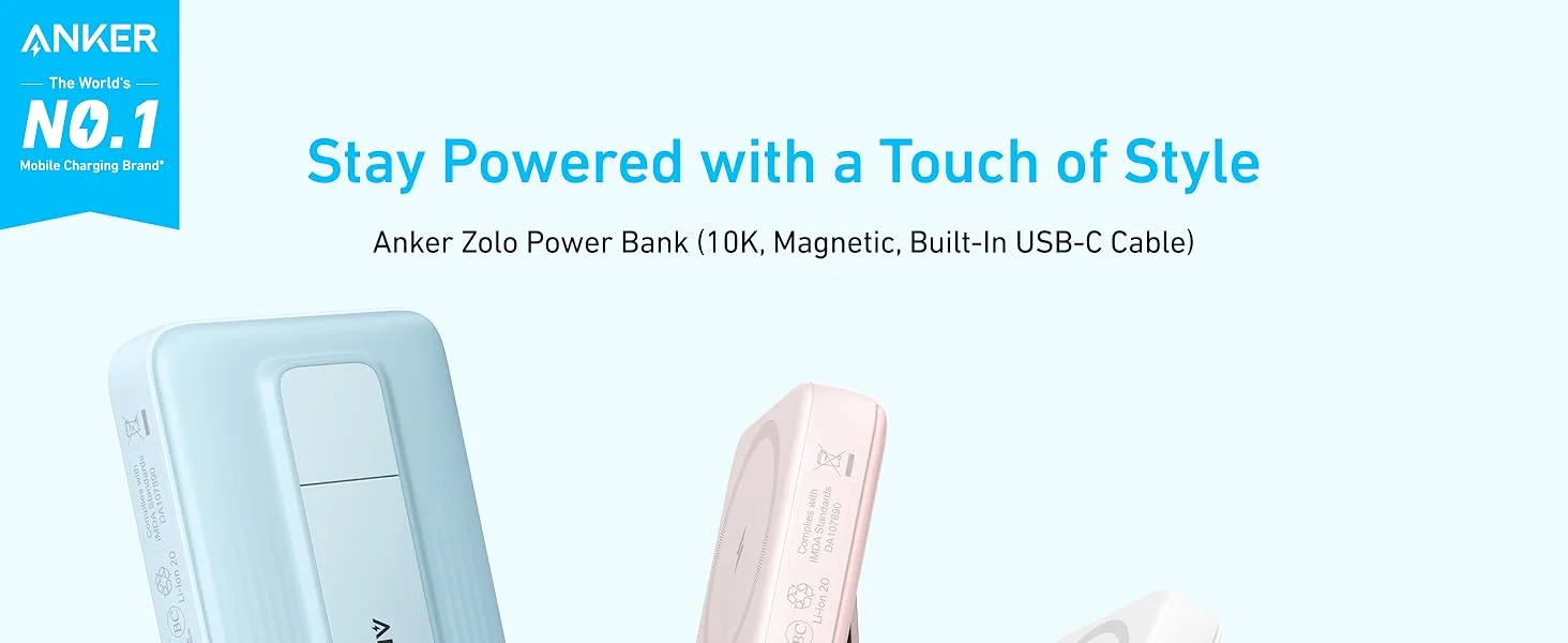 Anker Zolo 10000mAh Magnetic Power Bank with 30W Fast Charging, Built-In USB-C Cable & Stand - Blue - Thumbnail 7