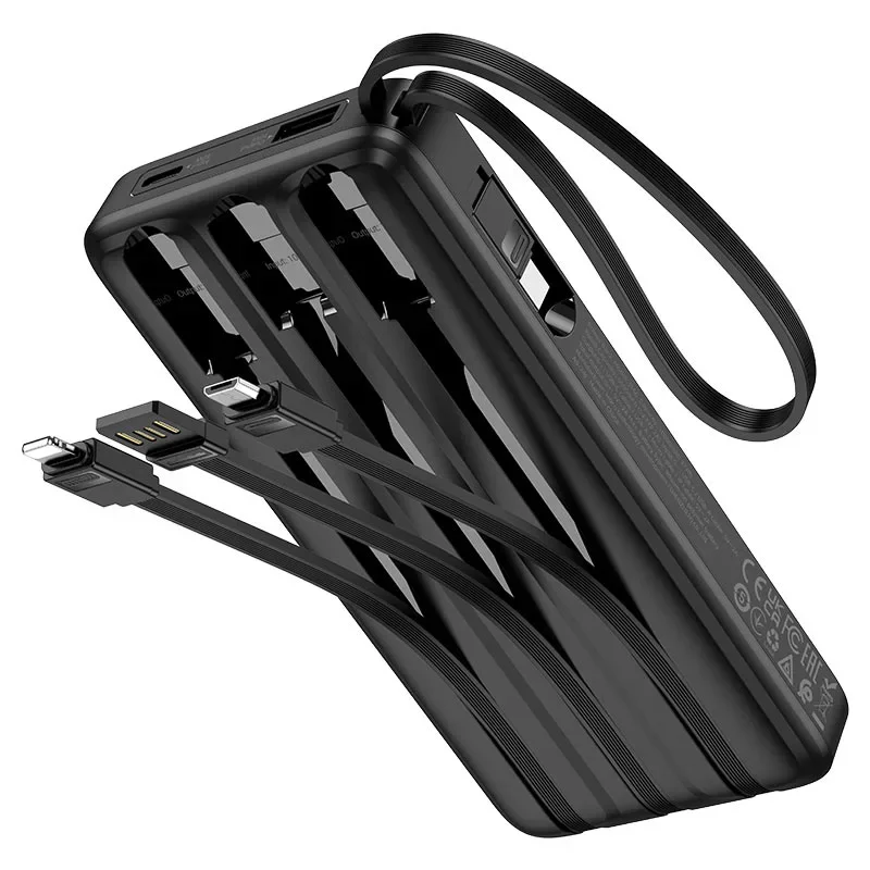 شاحن متنقل HOCO J146 Night Tide بسعة 10000mAh مع 4 كابلات مدمجة - Image 3