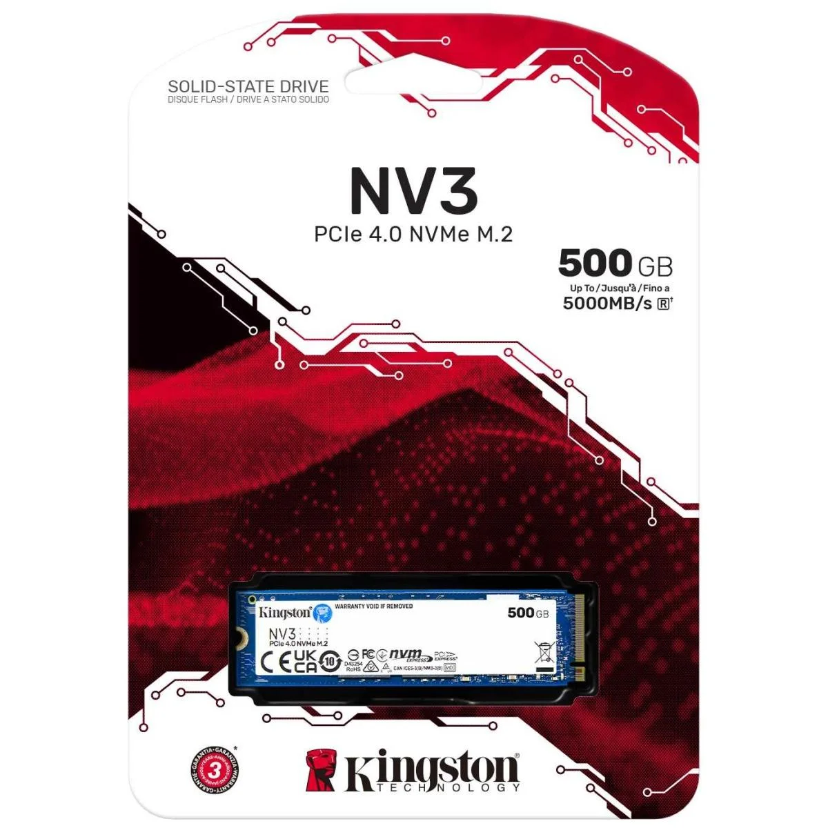 قرص SSD Kingston NV3 بسعة 500GB M.2 NVMe PCIe 4.0 بسرعة قراءة تصل إلى 5000MB/s