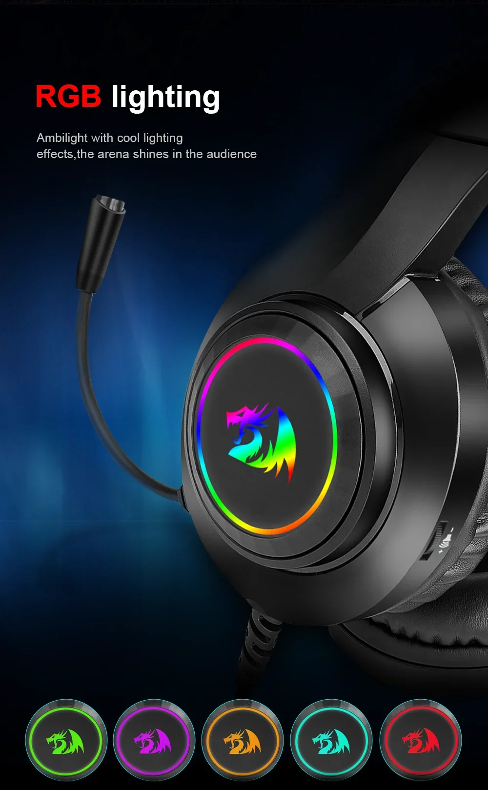 Redragon H260 Hylas Pink RGB Gaming Headset with Microphone - Thumbnail 9