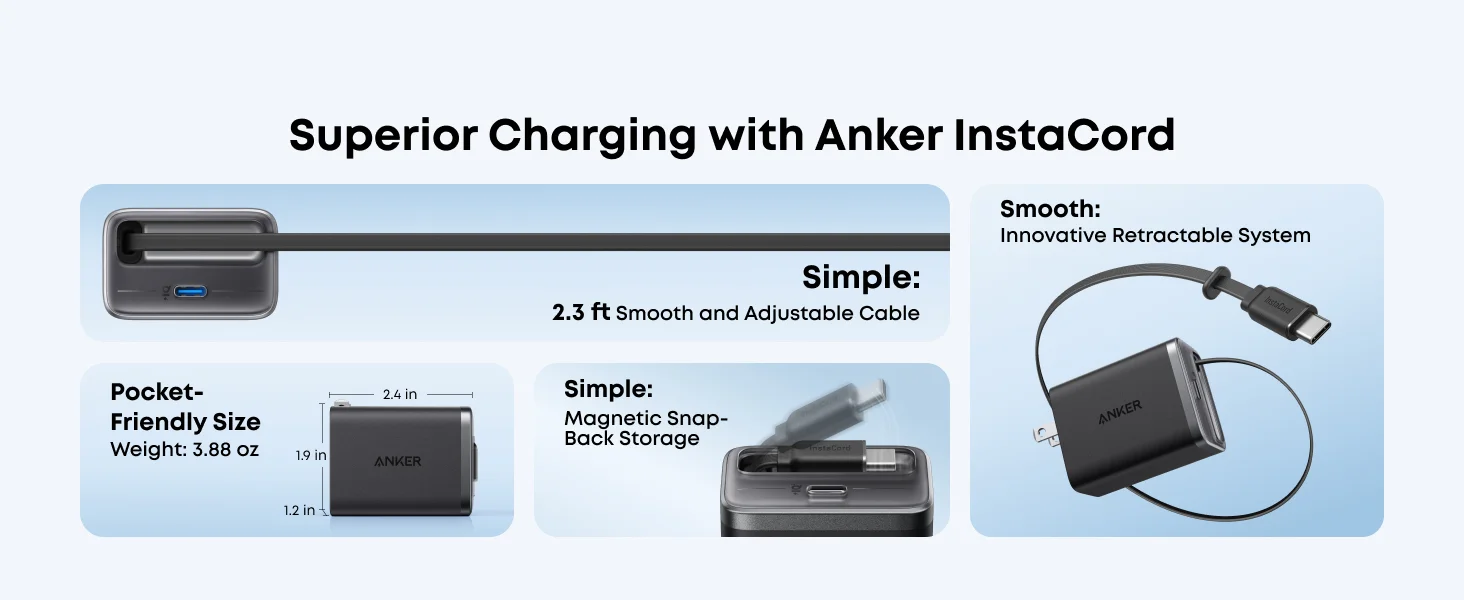 شاحن Anker A2658 Nano بقدرة 35 واط بمنفذي USB-C وكابل قابل للسحب - أسود - Thumbnail 11