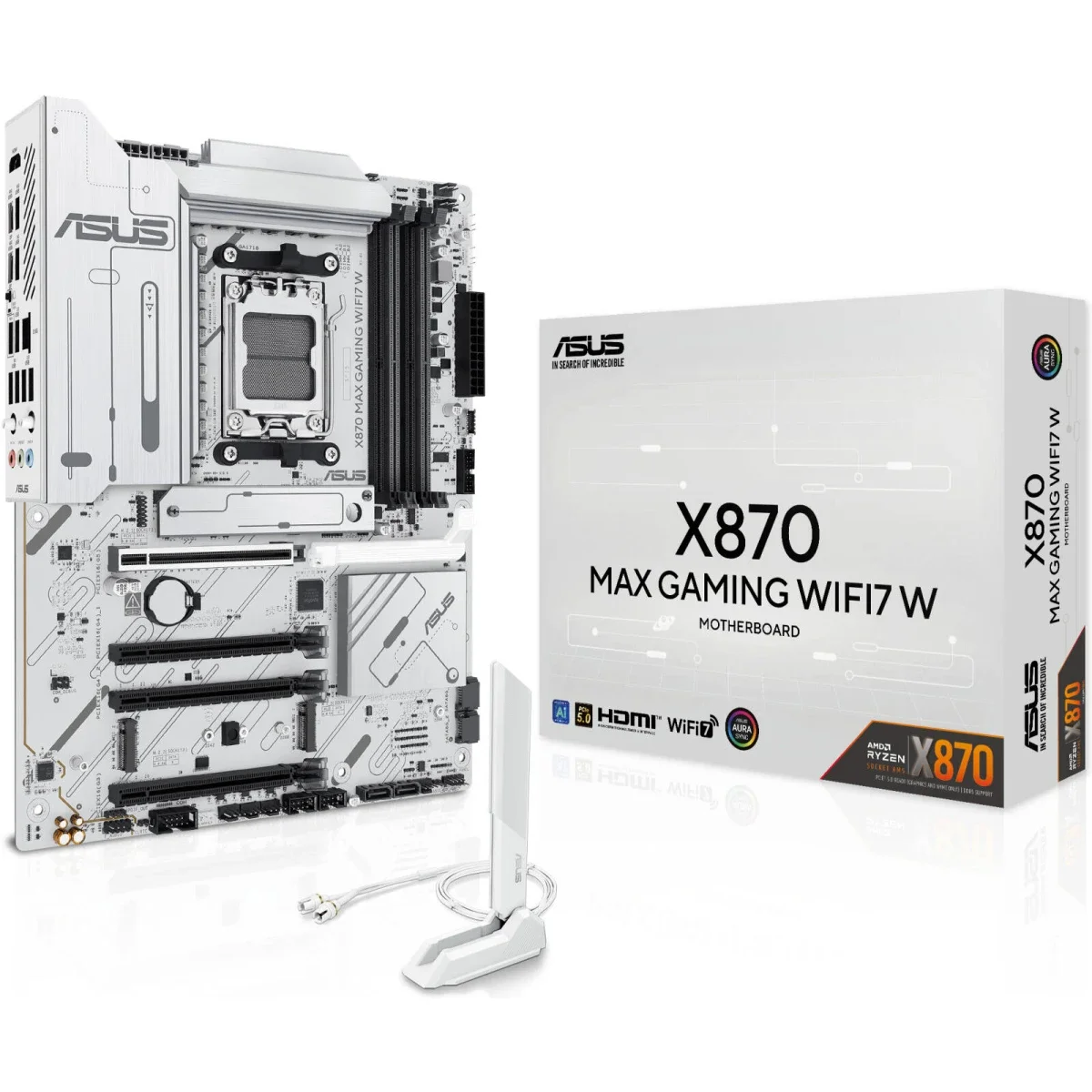 Asus X870 MAX GAMING WIFI7 W AM5 ATX Motherboard, AMD X870, DDR5, 3x M.2, Wi-Fi 7, Bluetooth 5.4, White - Image 1