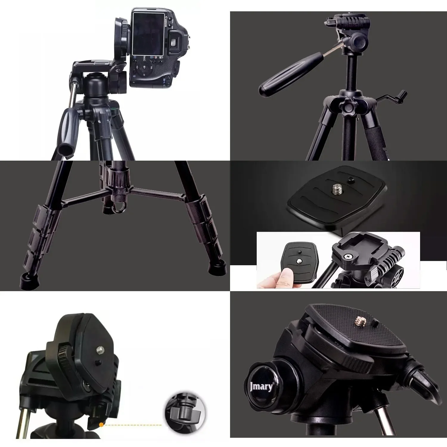 حامل ثلاثي احترافي Jmary KP-2234 من الألومنيوم 140M لكاميرات DSLR وGoPro والهواتف المحمولة - أسود - Image 4