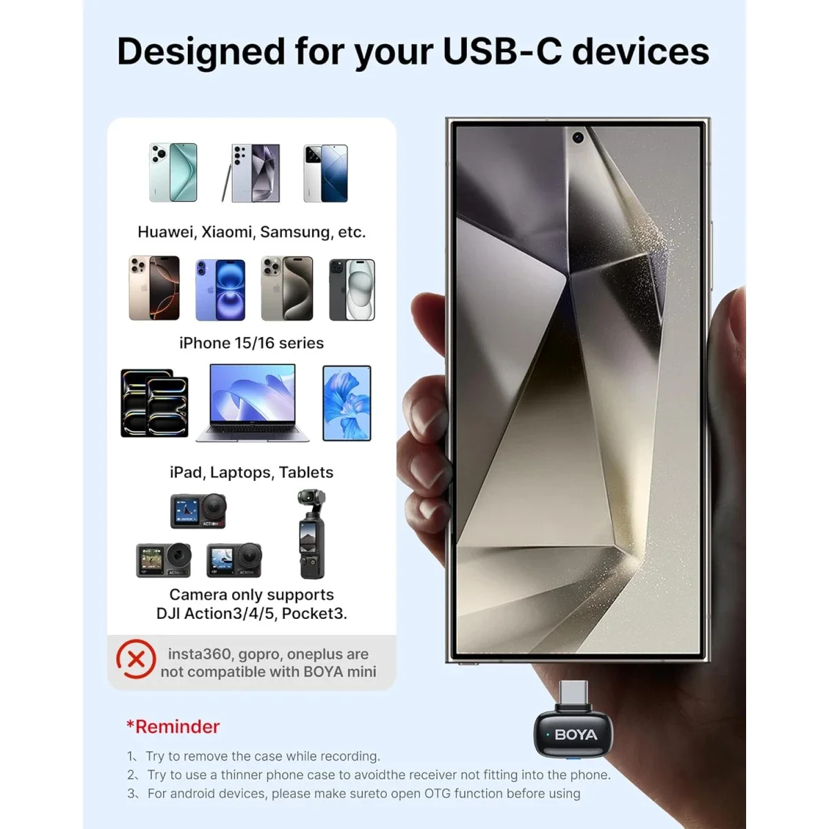 ميكروفون لافالير لاسلكي Boya Mini-14 بمنفذ USB-C وتقليل الضوضاء وبطارية 30 ساعة - Thumbnail 7