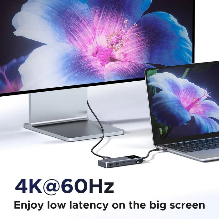 موزع USB-C من Ugreen UNO 35998 متعدد المنافذ 6 في 1 مع HDMI بدقة 4K 60Hz وقدرة 100W PD وشاشة LED - Image 4