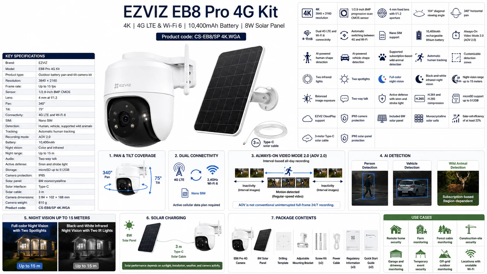 Ezviz EB8 Pro 4G Kit 4K Outdoor Battery Pan & Tilt Camera with 8W Solar Panel - Thumbnail 8