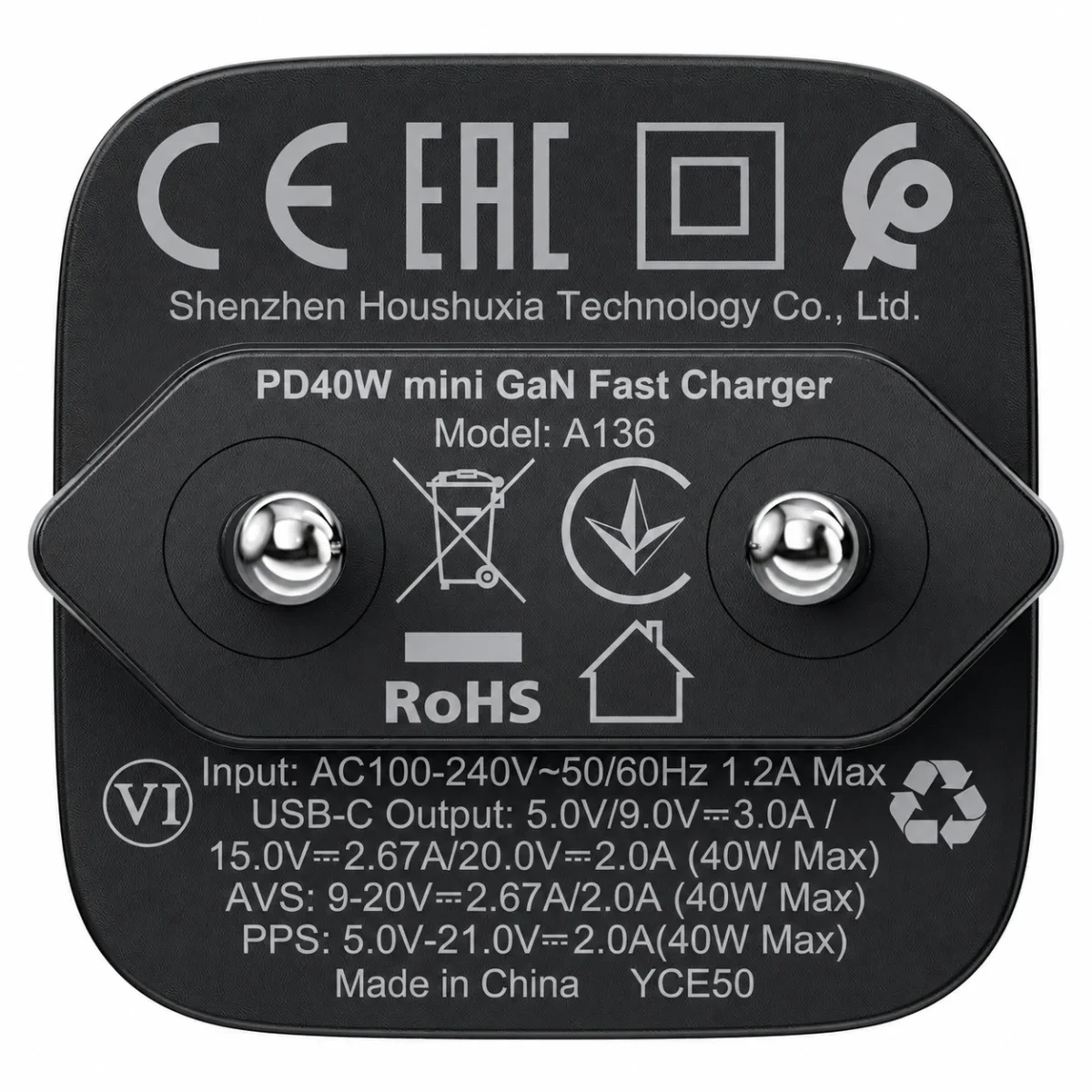 شاحن جداري ACEFAST A136 بقدرة 40 واط GaN USB-C بفيشة أوروبية، أسود - Image 7