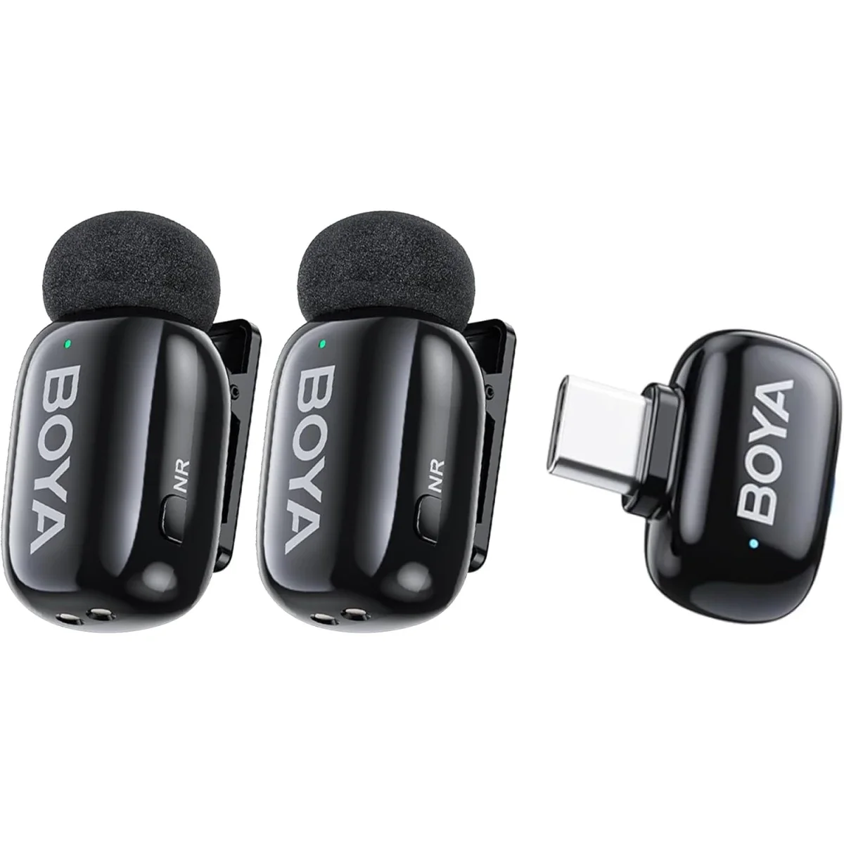 ميكروفون لافالير لاسلكي Boya mini 2-04 مع مستقبل USB-C و2 مرسل، أسود