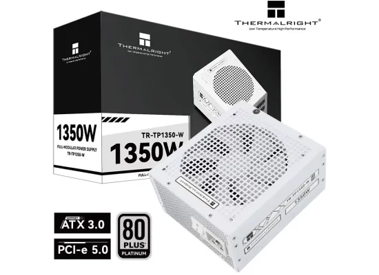 مزود طاقة Thermalright TP1350-W بقدرة 1350 واط 80 Plus Platinum معياري بالكامل ATX 3.0 - أبيض - Thumbnail 3