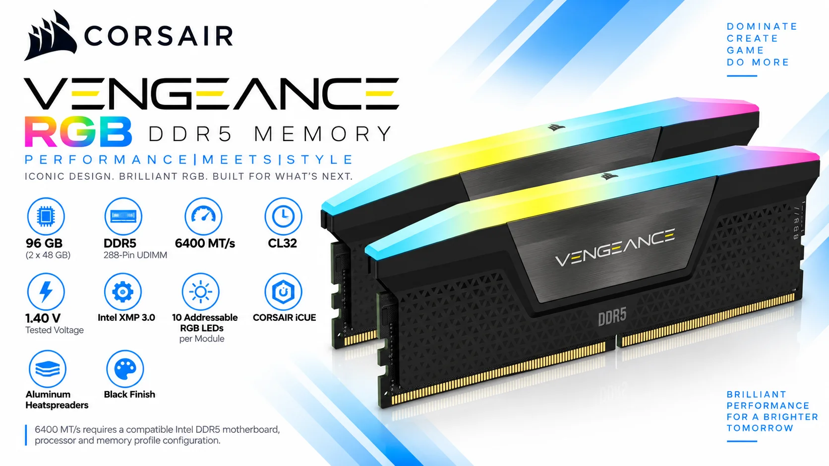 Corsair VENGEANCE RGB 96GB (2x48GB) DDR5 6400MT/s CL32 Memory Kit – Black - Image 6