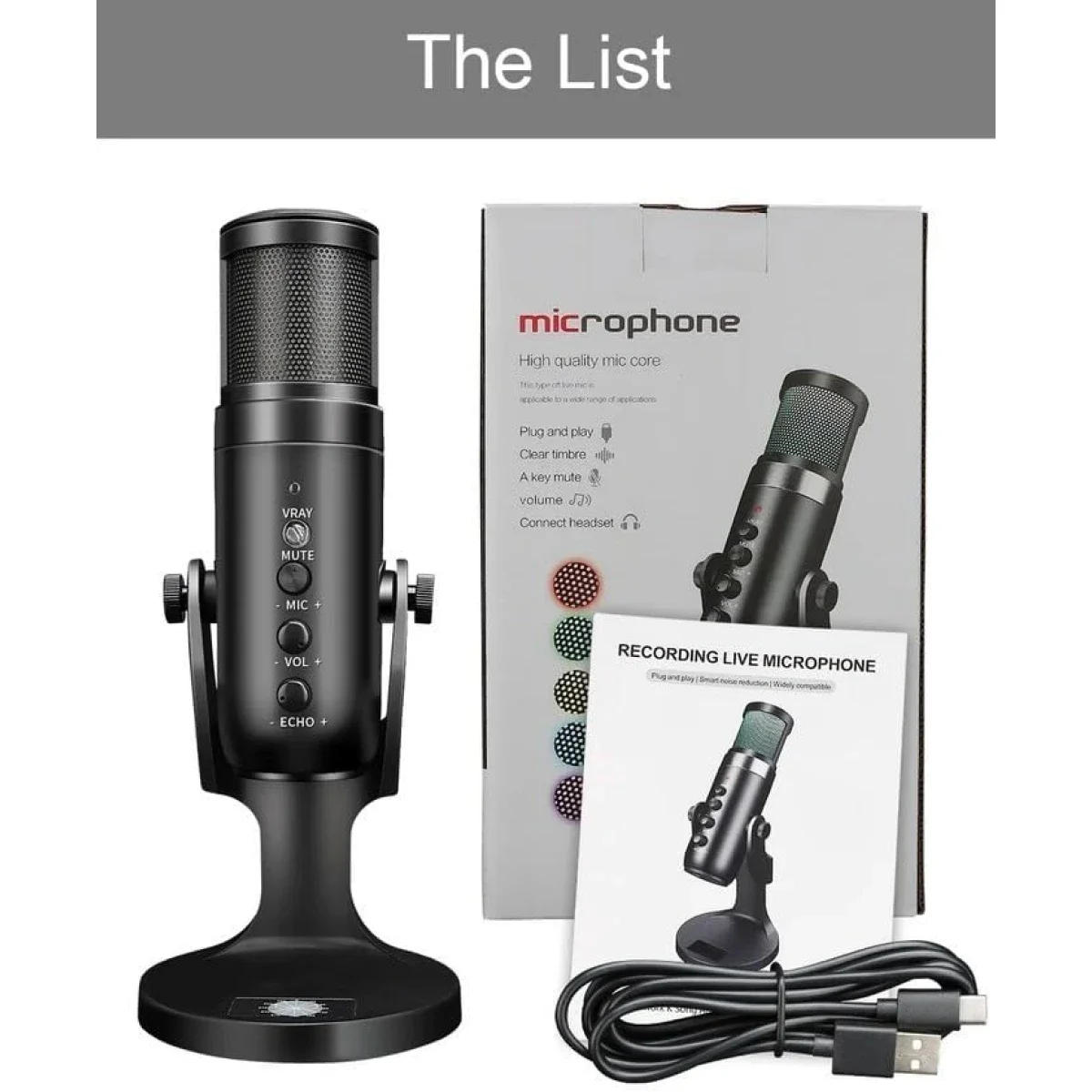 ميكروفون Jmary MC-PW9 USB سلكي RGB للتسجيل - أسود - Image 8