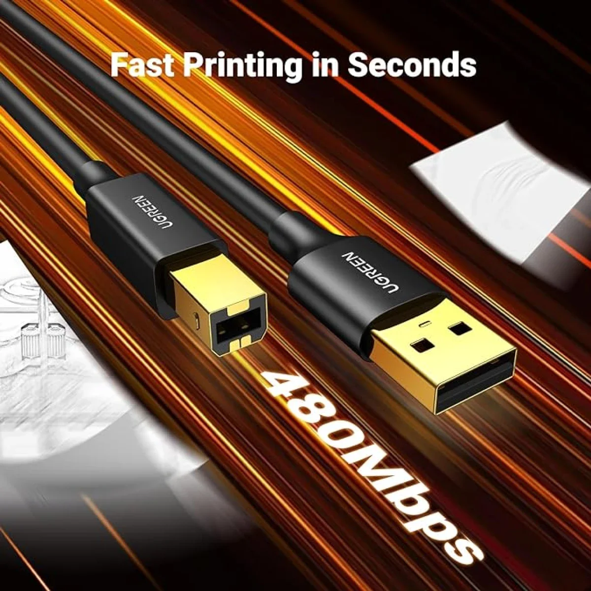 كابل طابعة Ugreen USB 2.0 من Type-A إلى Type-B عالي السرعة 1.5 متر - Thumbnail 3