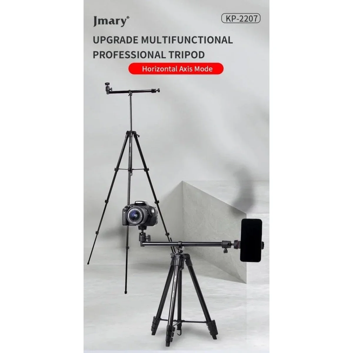 Jmary KP-2207 Professional Multi-Functional Tripod Stand with Camera & Phone Holder - Black - Image 3
