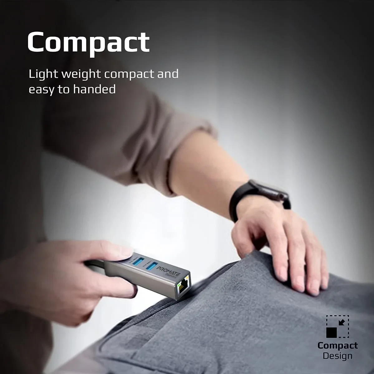 محول هاب USB-C إلى إيثرنت جيجابت Promate GigaHub-C مع 3 منافذ USB 3.0 - Image 3