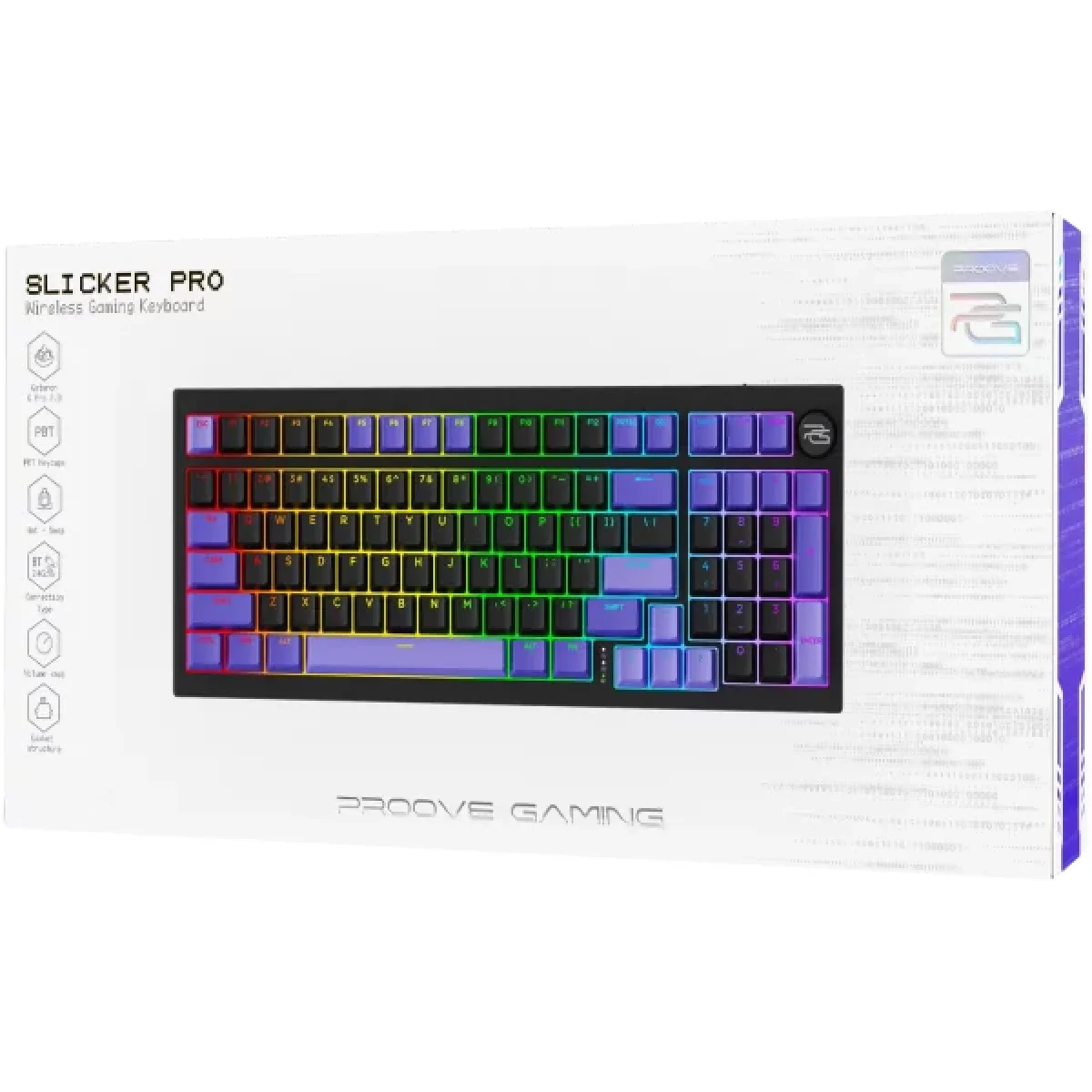 كيبورد Proove Slicker Pro ميكانيكي لاسلكي ثلاثي الوضع 98% بمفاتيح Gateron Yellow أسود/بنفسجي - Thumbnail 10