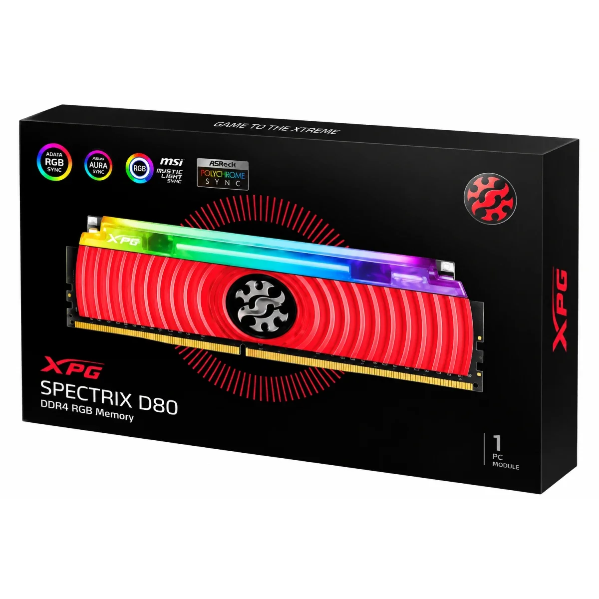 رام مكتبي ADATA XPG SPECTRIX D80 سعة 16GB DDR4 بتردد 3200MHz CL16 RGB – أحمر
