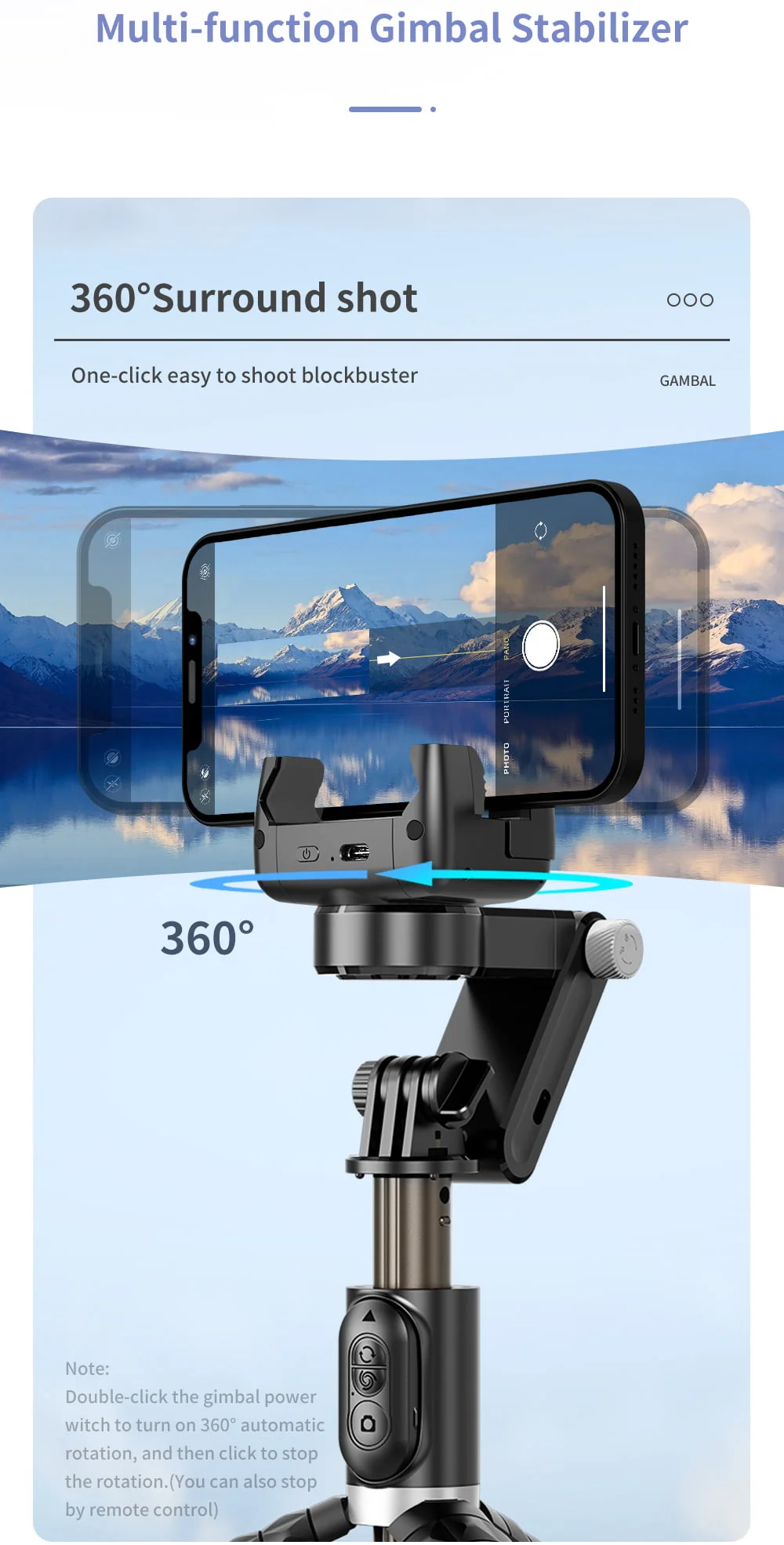 Q18 Foldable 360 Gimbal Stabilizer Selfie Stick Tripod with Remote & Light - Image 9