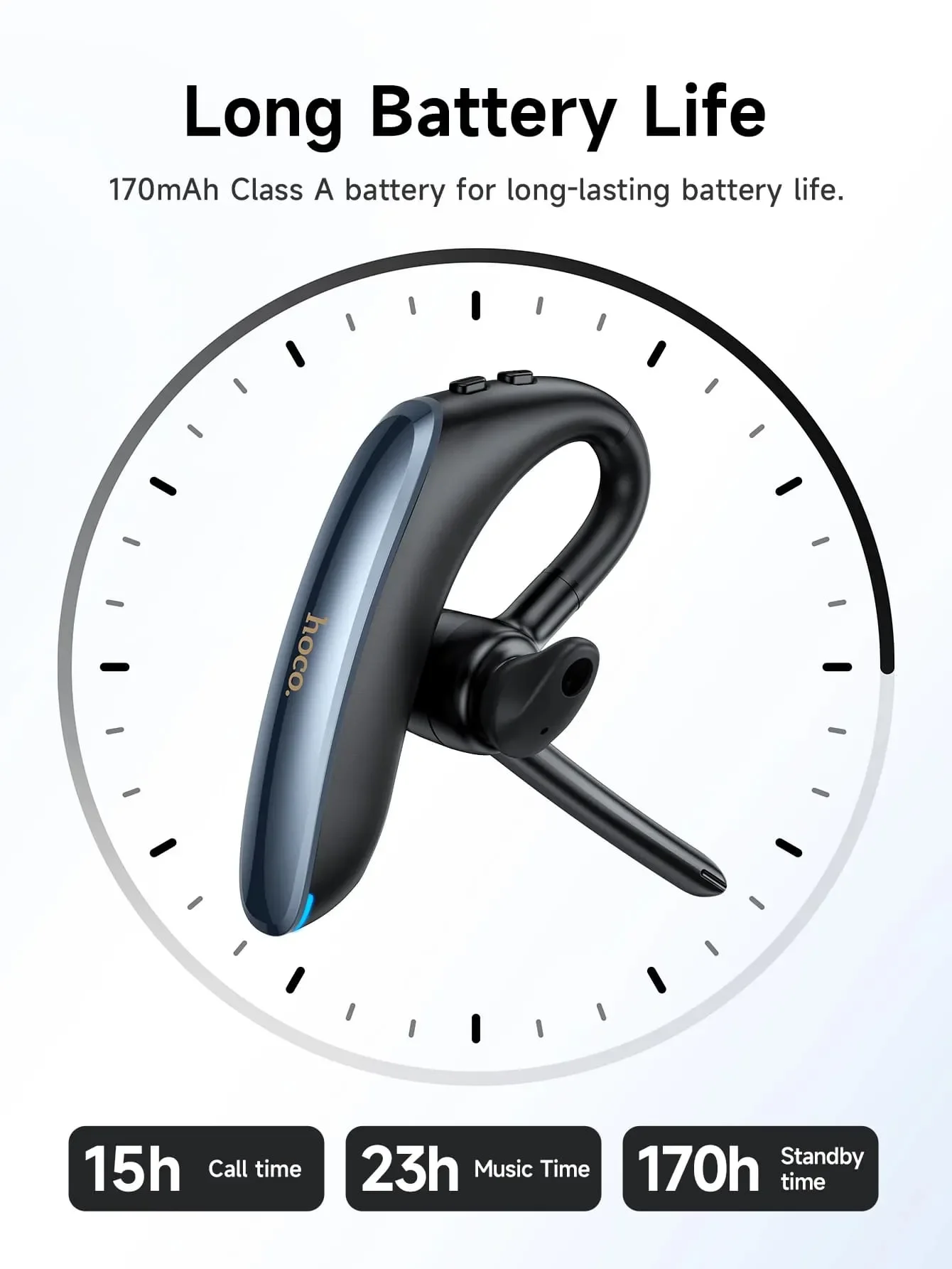 HOCO E90 Single-Ear Bluetooth Headset with ENC, Dual Microphones and 23-Hour Playtime - Black - Image 12