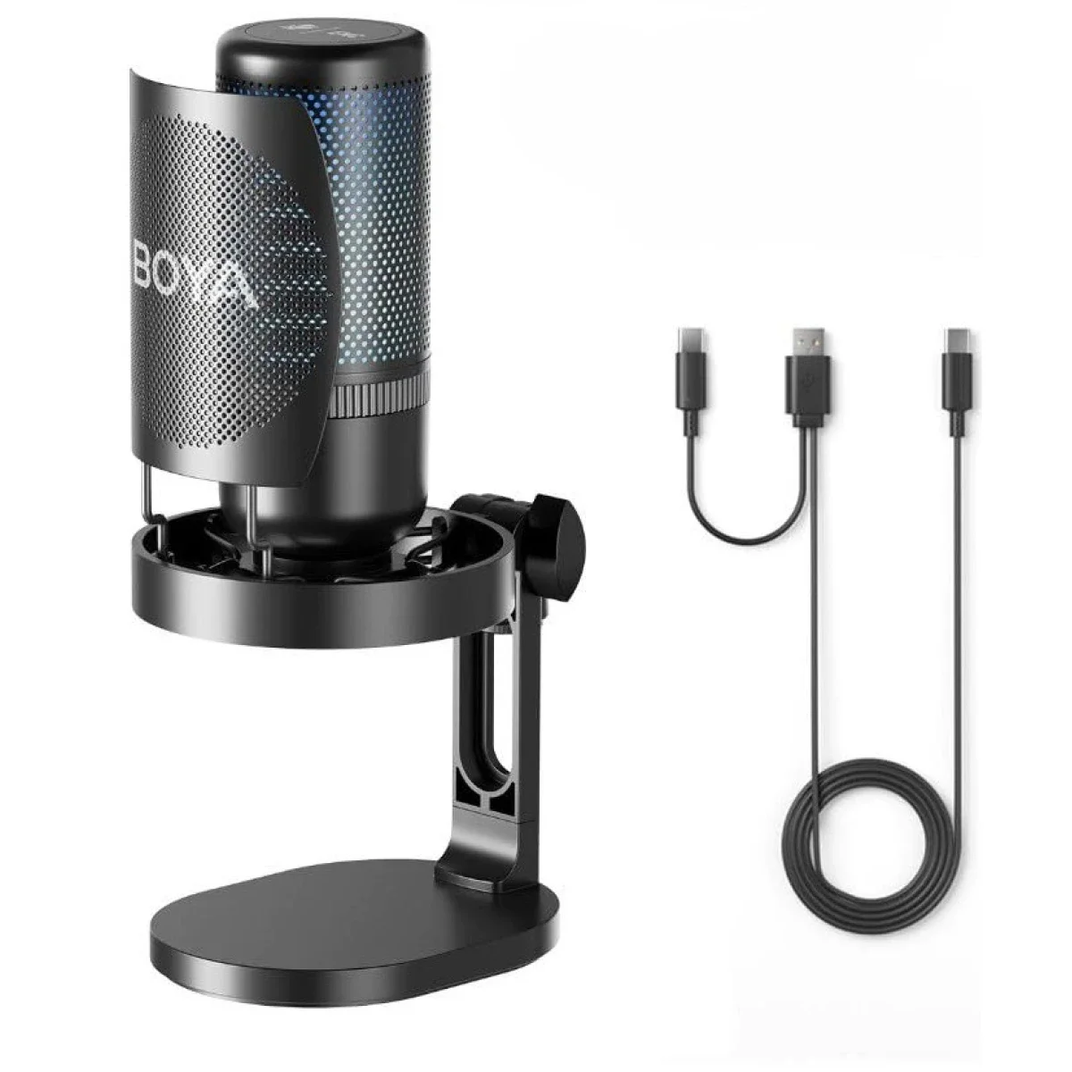 ميكروفون مكثف Boya K3 RGB USB Type-C مع حامل مكتبي - أسود