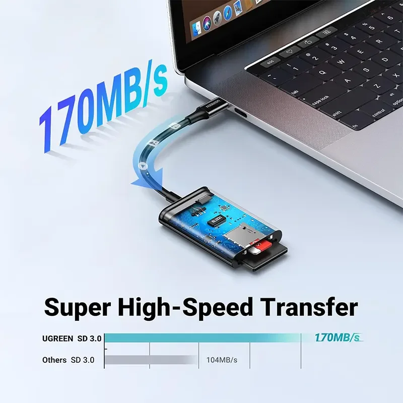 قارئ بطاقات Ugreen 35622 USB-C إلى SD وmicroSD بسرعة 170MB/s – أسود - Image 8