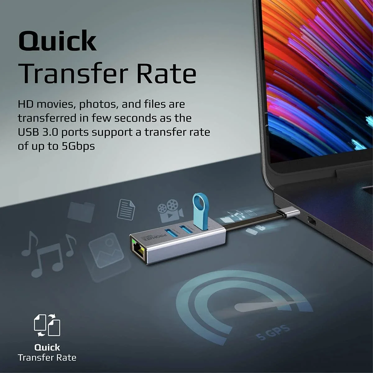 محول هاب USB-C إلى إيثرنت جيجابت Promate GigaHub-C مع 3 منافذ USB 3.0 - Image 5