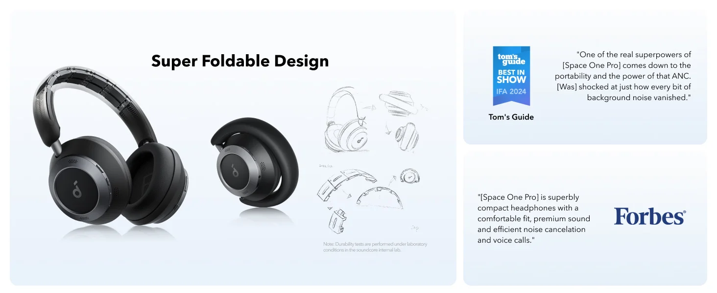Anker Soundcore Space One Pro Wireless Noise Cancelling Headphones, Black - Thumbnail 7