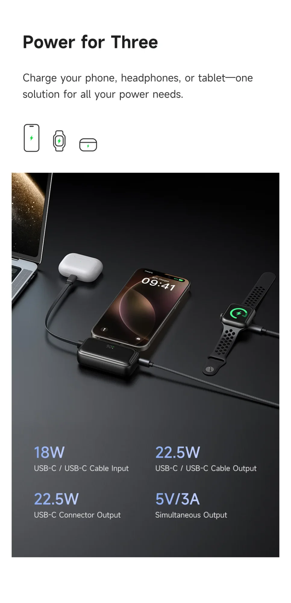 باور بانك Mcdodo MC-7760 MDD Free Kit بسعة 5000mAh وشحن 20W مع موصل USB-C وشاشة رقمية - أسود - Thumbnail 21