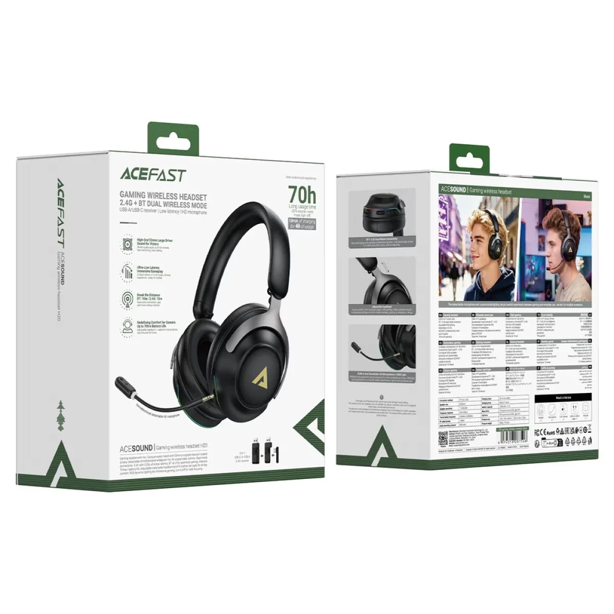 ACEFAST H20 Dual-Mode Wireless Gaming Headset - Black - Image 7