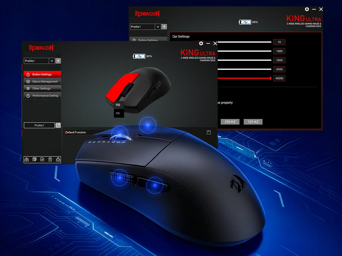 ماوس ألعاب Redragon K1NG M999 لاسلكي فائق الخفة ثلاثي الاتصال مع قاعدة شحن RGB، أسود، 45000 DPI - Thumbnail 14